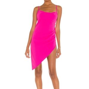 janet dress / amanda uprichard (revolve) / hot pink asymmetrical low back dress